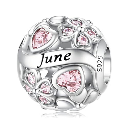 HappyStar 925 Sterling Silver Four Leaf Clover Bead Charm with Cubic Zirconia Birthstone Charms for Bracelets Dangle Pendant Compatible Pandora Bracelets Lucky Charm Birthday Gift - color: 6-June Birthstone Bead
