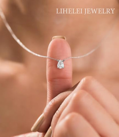 Diamond Pendant Necklaces for Women, Dainty 18k Gold/White Gold Plated Necklace, Gold/Silver Simple Choker Necklaces for Women, Trendy Jewelry Gifts - color: Teardrop -Silver