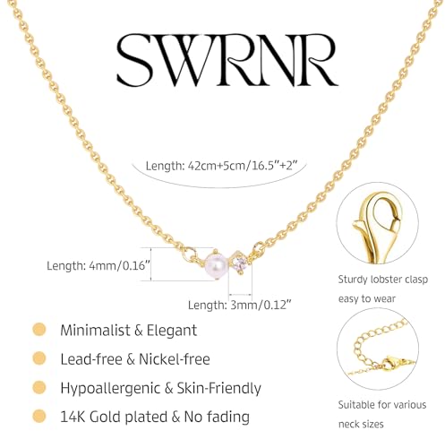 Gold Necklace for Women, Dainty 14K Gold Plated Pendant Necklaces for Women Trendy Simple Choker Chain Cubic Zirconia Circle/Interlocking/Sun/Pearl Necklace Fashion Jewelry Charm Gifts - color: Pearl CZ-1