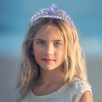 TAROSE Tiaras for Women, Birthday Crown and Sash for Girls | Birthday Sash Sunglasses Outfit, Birthday Gift for Women Girls, Goddess Crown Bride/Halloween/Prom/Party/Costume - color: 1 F. Silver+royal Blue