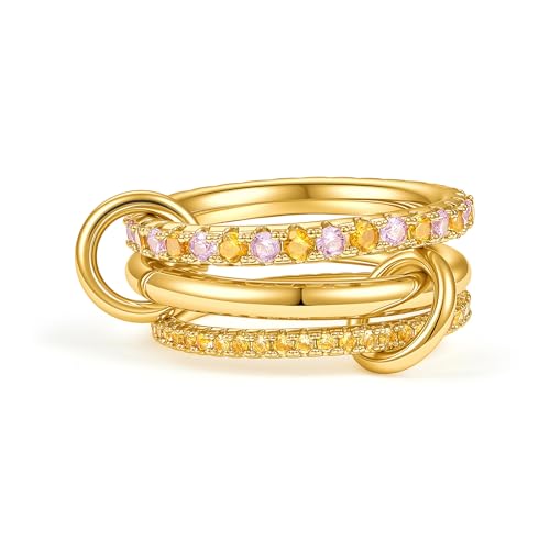 Cicy Bell Interlocking Ring for Women 18k Gold Plated CZ Stack Ring Set - color: Style F-Gold, size: 6