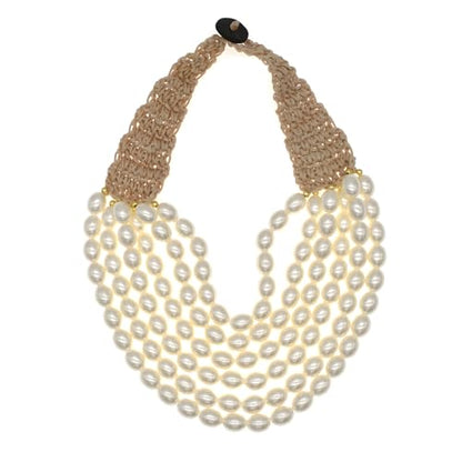 utop JNF Hand made Pearl Statement Necklace for Women Rhinestone Multilayer Crystal Necklaces Chunky Pearl Necklace Large Pearl Necklace and Earrings Set for Mother Mom's gift - color: white bead pearl necklace