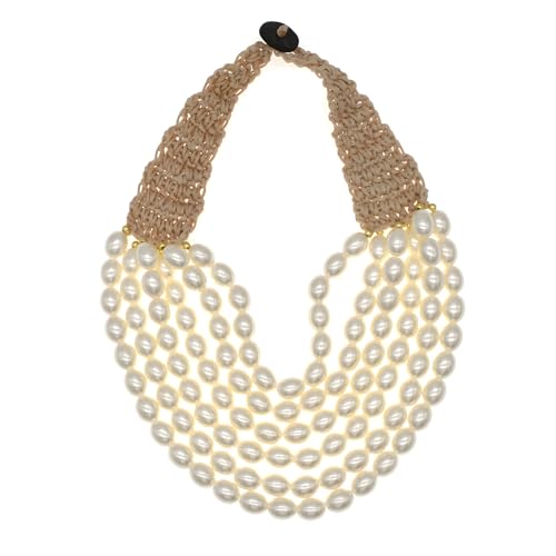 utop JNF Hand made Pearl Statement Necklace for Women Rhinestone Multilayer Crystal Necklaces Chunky Pearl Necklace Large Pearl Necklace and Earrings Set for Mother Mom's gift - color: white bead pearl necklace