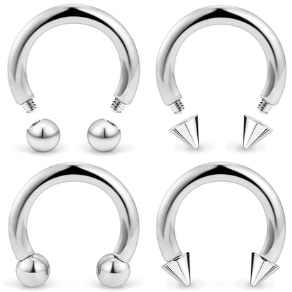 20G-00G Septum Rings horseshoes Nose Rings Hoops 316L Surgical Steel Snake Bites Lip Nipple Ring Cartilage Tragus Helix Rook Conch Daith Earrings Pa Piercing Jewelry for Women Men - style: 16G(1.2mm)-Dia:8mm