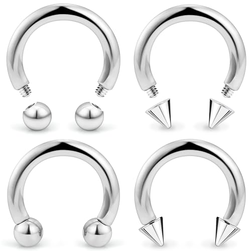 20G-00G Septum Rings horseshoes Nose Rings Hoops 316L Surgical Steel Snake Bites Lip Nipple Ring Cartilage Tragus Helix Rook Conch Daith Earrings Pa Piercing Jewelry for Women Men - style: 16G(1.2mm)-Dia:12mm