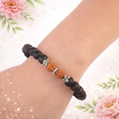 Avoirr 2 Bracelet Set – 8mm Karungali/Ebonywood with Clear Quartz Beads-Rudraksha & Karungali Bracelet | Handcrafted Spiritual Meditation Bracelet | Traditional Energy Balance & Protection Beads | Unisex – Handmade Natural Wooden & Crystal Bracelets for M