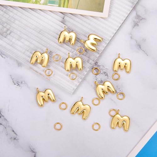 A-Z Bubble Letter Charms 18K Gold Filled Charms for Jewelry Making Gold Initial Alphabet Charms Pendants for Women Men Necklace Choker Bracelet Making - color: Letter M