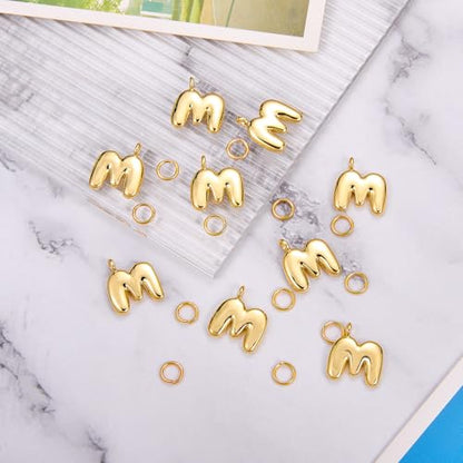 A-Z Bubble Letter Charms 18K Gold Filled Charms for Jewelry Making Gold Initial Alphabet Charms Pendants for Women Men Necklace Choker Bracelet Making - color: Letter M