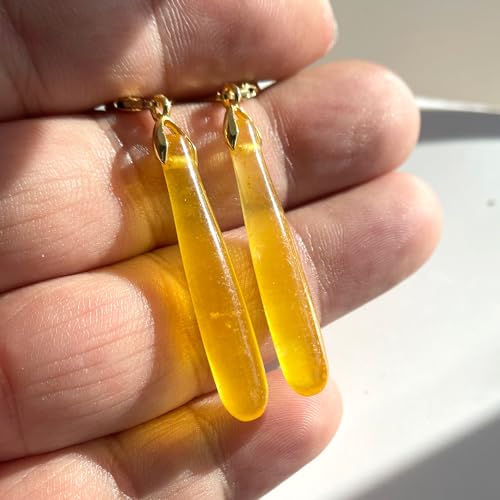 Natural Waterdrop Stone Drop Earrings,Yellow Gold Plated Real Genuine Teardrop Crystal Quartz Gemstone Dangle Earrings for Women Her - color: A02_Citrine