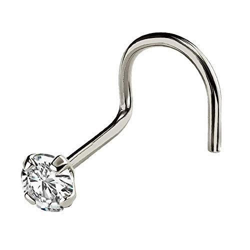 Jewelry Avalanche Solid 14Kt Gold Nose Screw, 24G Nose Hook, Nose Stud, 14kt Yellow Gold or 14kt White Gold Nose Ring Prong Set CZ Accent - style: 14kt white gold w/ 2.5mm cz