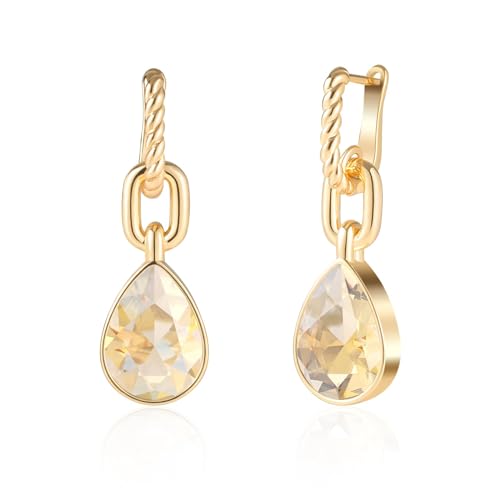 Crystals Teardrop Dangle Drop Earrings, 18K Gold Plated Hoop Earrings Zirconia Jewelry for Women Gifts - color: Champagne-Long