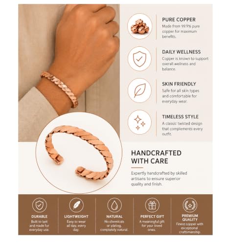 Touchstone Copper Handcrafted Beautiful Braided Magnetic Hand Forged With Solid And High Gauge Braided Pattern Minimalistic Elegance Pure Copper Bracelet In Natural Tone. - style: Braided 10