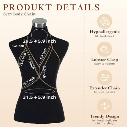Gold Body Chain for Women, Adjustable Layered Beach Bikini Jewelry | Belly Chain, Waist Chain, Sexy Body Jewelry, Adjustable Fit, Back Chain, Beach Vacation, Festival & Concert - color: Gold-4