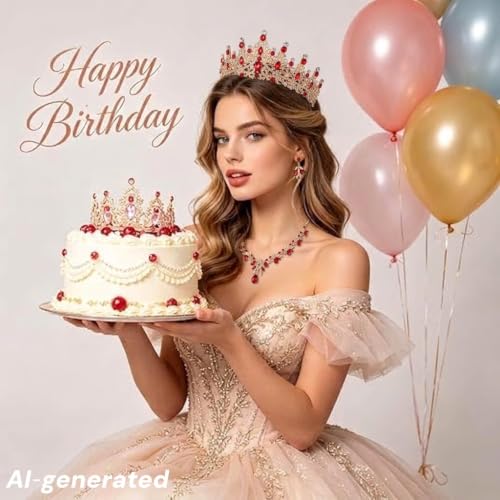 Kamirola Tiaras and Crowns for Women,Tiaras Earrings Necklace, Crystal Bridal Jewelry Set, Costume Jewelry for Women Party Halloween Prom Pageant - color: GOLD RED