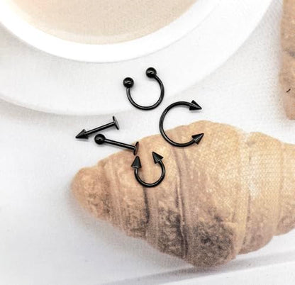32PCS 16G Lip Rings Surgical Steel Snake Bite Jewelry Labret Jewelry Monroe Lip Barbell Ring Daith Tragus Helix Piercing Jewelry for Women Men 6mm/8mm/10mm/12mm