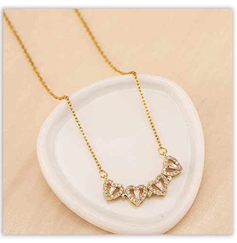 Four Leaf Clover Necklace Foldable for Women,925 Sterling SIlver Bling zircon stone Four Heart Grass Women's Necklaces Crocker ,Retro Magnetic Folding Love Heart Pendant One Style,Two Wearing Methods - color: Gold