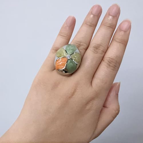 Kokoma Fashion Floral Statement Ring for Women Multi-Color Enamel CZ Crystal Accent Flower Chunky Finger Ring Band Promise Engagement Rings Expandable