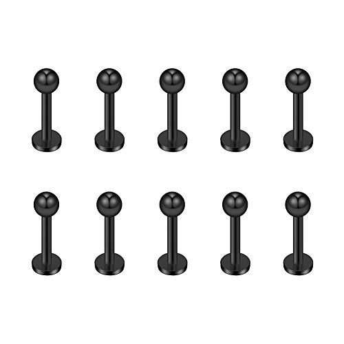 16G 316L Stainless Steel 3mm Ball Labret Monroe Lip Ring Tragus Helix Cartilage Earring Stud Barbell Bar Length 6mm 8mm 10mm 12mm Body Piercing Jewelry - color: Black, size: 6MM