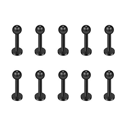 16G 316L Stainless Steel 3mm Ball Labret Monroe Lip Ring Tragus Helix Cartilage Earring Stud Barbell Bar Length 6mm 8mm 10mm 12mm Body Piercing Jewelry - color: Black, size: 6MM