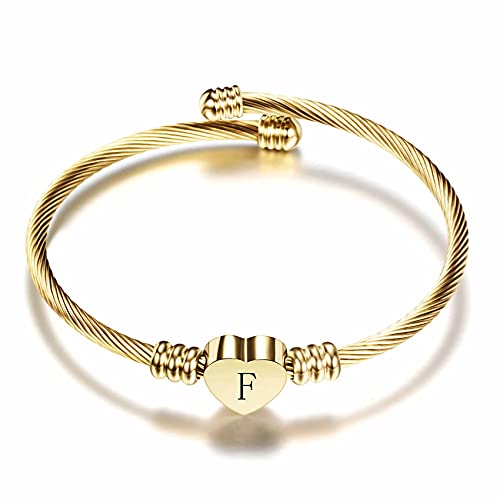 VQYSKO Heart Initials Stainless Steel Bracelet fo Woman Jewelry Gift - color: Gold F