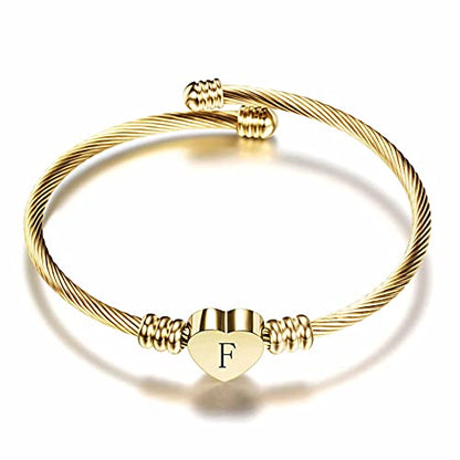 VQYSKO Heart Initials Stainless Steel Bracelet fo Woman Jewelry Gift - color: Gold F