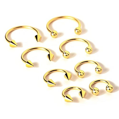 16G Horseshoe Rings Surgical Steel Nose Septum Horseshoe Hoop Earring Eyebrow Tragus Lip Rings Daith Helix Piercing Jewelry for Women Men 6-12mm Smily Piercing Jewelry - color: Gold Septum rings lip rings
