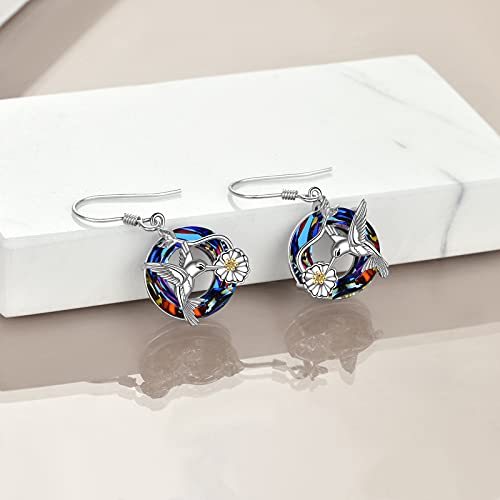 POPLYKE Dragonfly Butterfly Hummingbird Sunflower Earrings 925 Sterling Silver Abalone Shell Moonstone Leverback Earrings Jewelry - style: Hummingbird Crystal