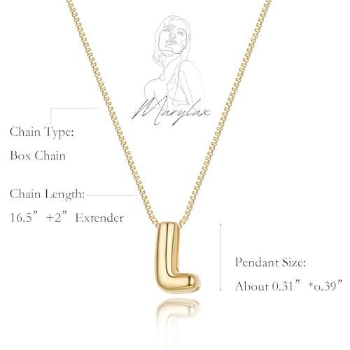14K Gold Plated Bubble Letter Necklace, Tarnish Free and Waterproof Dainty Initial Necklace for Women, Trendy Personalized Gold Jewelry Gift for Her - color: Gold, style: L