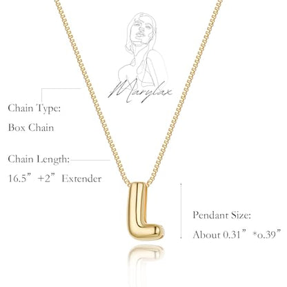 14K Gold Plated Bubble Letter Necklace, Tarnish Free and Waterproof Dainty Initial Necklace for Women, Trendy Personalized Gold Jewelry Gift for Her - color: Gold, style: L