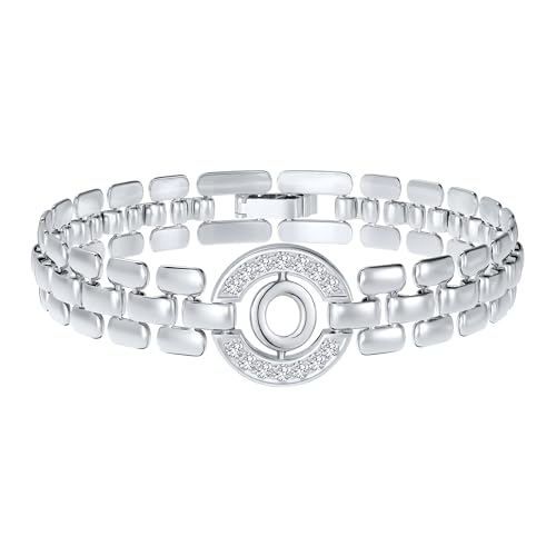 WEDDINEN Initial Bracelets for Women, 14K Gold Plated Letter A-Z Bracelets with Diamonds,Thick Chain Bracelet for Women trendy Jewelry Gifts - color: Silver-O