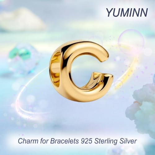 Gold Letter Charms A-Z for Bracelets 925 Sterling Silver Alphabet Initial Charms Beads Jewelry Gifts for Women - color: C