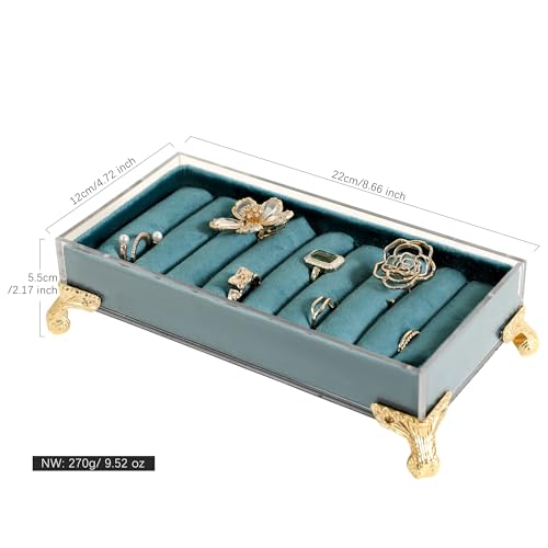 velvet slots Ring holder for jewelry organizer, Earring ring display stand for selling, felt ring jewelry holder tray showcase【Velvet slots Ring Holder-Blue】 - color: Blue