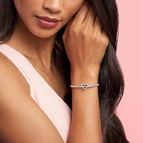PANDORA Beaded Open Heart Charm - Romantic Heart Jewelry Gift with Gift Box - Textured Beaded Silhouette - Compatible with PANDORA Moments Bracelets - Sterling Silver