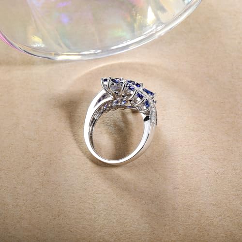 Statement Flower Ring Cocktail Leaf Ring Birthstone Anniversary Signet Ring | Hypoallergenic|14K Gold Plated|Sterling Silver Sparkling Engagement Promise Party Ring for Women, Size 6 to 10(With Box) - color: Leaf - Sapphire