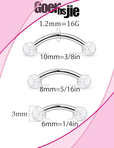 16g 6/8/10mm White/Pink/Black Eyebrow/Rook/Snug/Vertical-Labret/VCH/Snake-Eyes/Anti-Tragus/Christina/Daith/Belly-Button/Bridge/Hood/Surface Curved Barbell Piercing Jewelry for Women Men - color: Pink