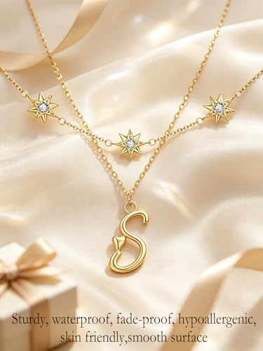 14K Gold A-Z Initial Lette Necklace Star Choker Women Necklace | Personalized Initial Jewelry, Meaningful Name Letter Gift for Women Wife Mom Friend, Perfect Present For Birthday/Anniversary - style: 14K Gold-S