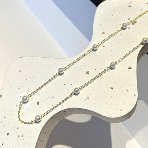 Zeffy Pearl Necklace 4MM/6MM/8MM Dainty Round Imitation Pearl Choker Necklace Wedding Pearl Necklace Delicate Jewelry for Women Simple Bridesmaid Jewelry Gifts - style: 4mm Gold Satellite Pearl Necklace(14"+2")
