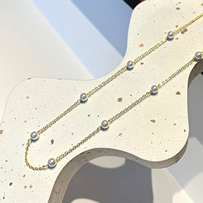 Zeffy Pearl Necklace 4MM/6MM/8MM Dainty Round Imitation Pearl Choker Necklace Wedding Pearl Necklace Delicate Jewelry for Women Simple Bridesmaid Jewelry Gifts - style: 4mm Gold Satellite Pearl Necklace(14"+2")