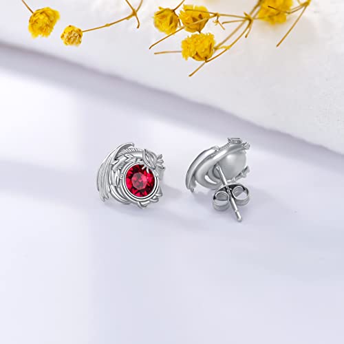 Dragon Earrings Sterling Silver Stud Hypoallergenic Birthstone Crystal Dragon Earrings for Women - color: 01-Jan