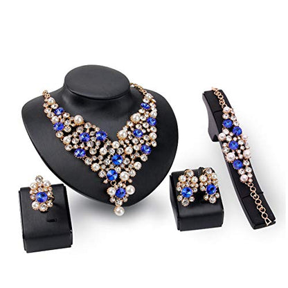 Womens Luxury Africa Dubai 18k Gold Plated Jewelry Sets Wedding Rhinestone Crystal Bib Statement Necklace Earrings Set for Brides Party Prom - color: Luxurious Pearl Crystal Jewelry Set