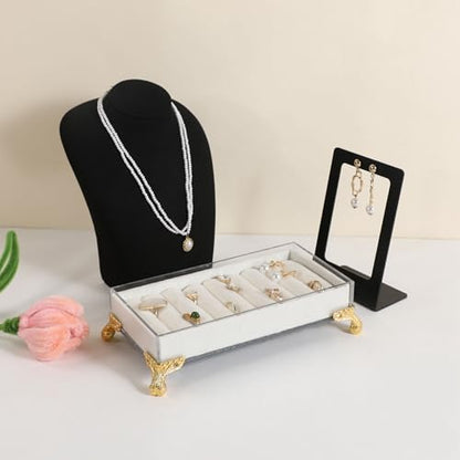 velvet slots Ring holder for jewelry organizer, Earring ring display stand for selling, felt ring jewelry holder tray showcase【Velvet slots Ring Holder-White】 - color: White
