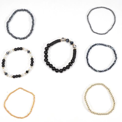 Bohemia Multilayer Stackable Beaded Bracelets Earrings Set Colorful Sparkly Crystal Beaded Stretch Bracelets Teardrop Earrings for Women Men Summer Beach Boho Vacation Jewelry - color: Black