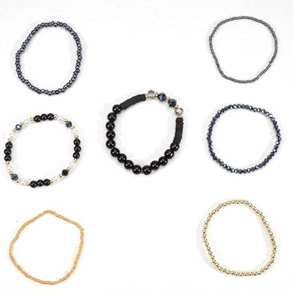 Bohemia Multilayer Stackable Beaded Bracelets Earrings Set Colorful Sparkly Crystal Beaded Stretch Bracelets Teardrop Earrings for Women Men Summer Beach Boho Vacation Jewelry - color: Black