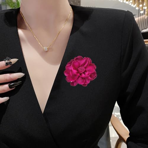 Dainty Fabric Rose Flower Large Brooch Lapel Pins Flower Brooches Pin Classic for Wedding Party Dance Banquet for Women Dress Suit Clothes Accessories Jewelry 100mm - color: Hot Pink