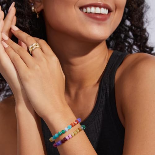 KissYan Beaded Bracelets for Women, Natural Gemstone Boho Bracelet | Colorful Handmade Stone Bead Bracelet for Summer Beach Wear, Dopamine Jewelry Gifts - style: 03-Mystery