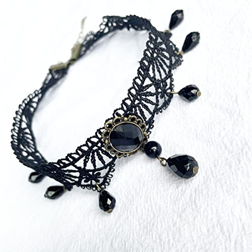 Black Sexy Lace Choker Necklaces Gothic Tassel Collar Choker Halloween Party Accessories for Women - color: Black necklace 3