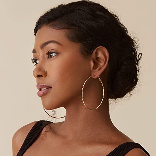 PAVOI Gold Hoop Earrings for Women, 14K Gold Plated Paddle-Back Hoops | Large Hoop Earrings, Lightweight Hoops, Gold Hoops, 925 Sterling Silver Posts - style: 70 Millimeters