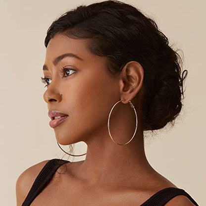 PAVOI Gold Hoop Earrings for Women, 14K Gold Plated Paddle-Back Hoops | Large Hoop Earrings, Lightweight Hoops, Gold Hoops, 925 Sterling Silver Posts - style: 70 Millimeters