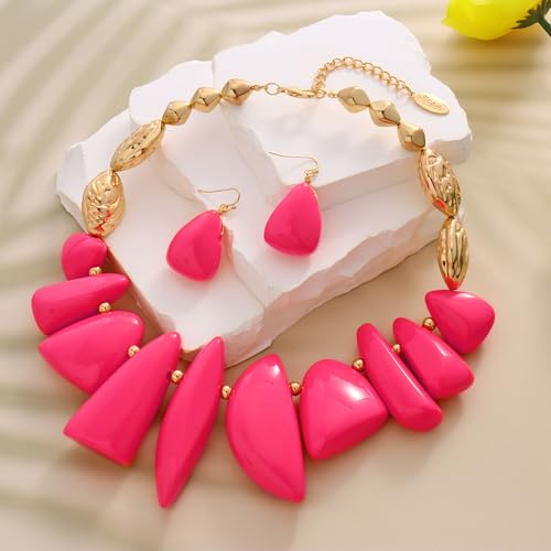 Bocar Chunky Beaded Necklace - color: Rose-Set