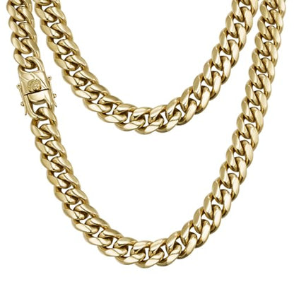 CG&KYGG 12MM 14K Gold Plated Cuban Link Bracelet for Men, Chunky 316L Stainless Steel Chain Necklace for Women, Gift for Birthday & Holiday(Delicate Package, Double Safety Clasp with 14K Stamp) - style: 12mm 14k gold necklace